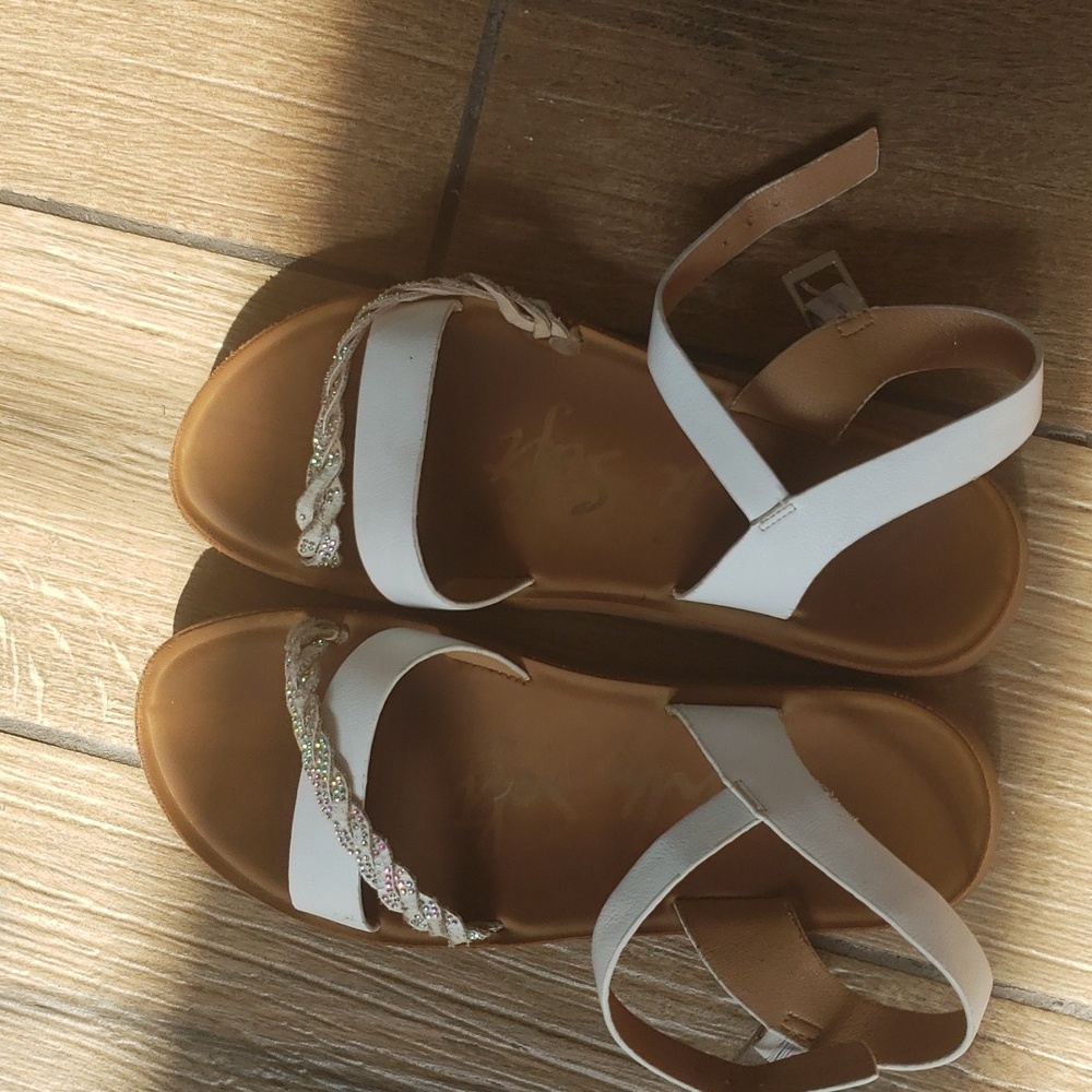 Little girl white and silver sandals